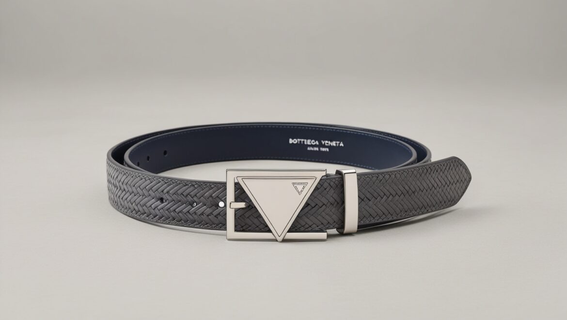 Bottega Veneta Triangle Leather Belt Grey