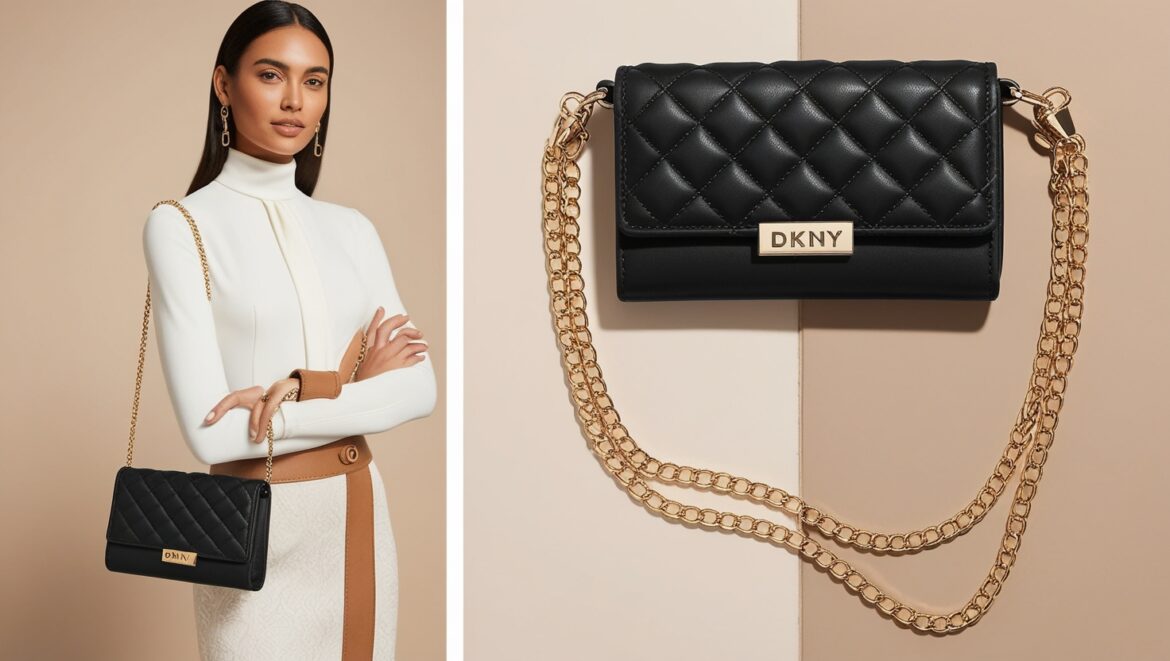 DKNY Lambskin Leather Quilted Sidney Chain Wristlet Bag